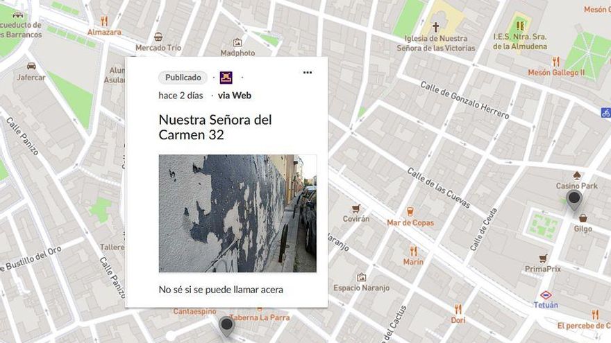 Crean un mapa para identificar todas las "aceras de mierda" en Tetuán