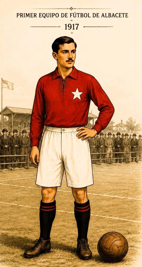Equipación del primer equipo de fútbol de Albacete, según el historiador Francisco del Campo Aguilar