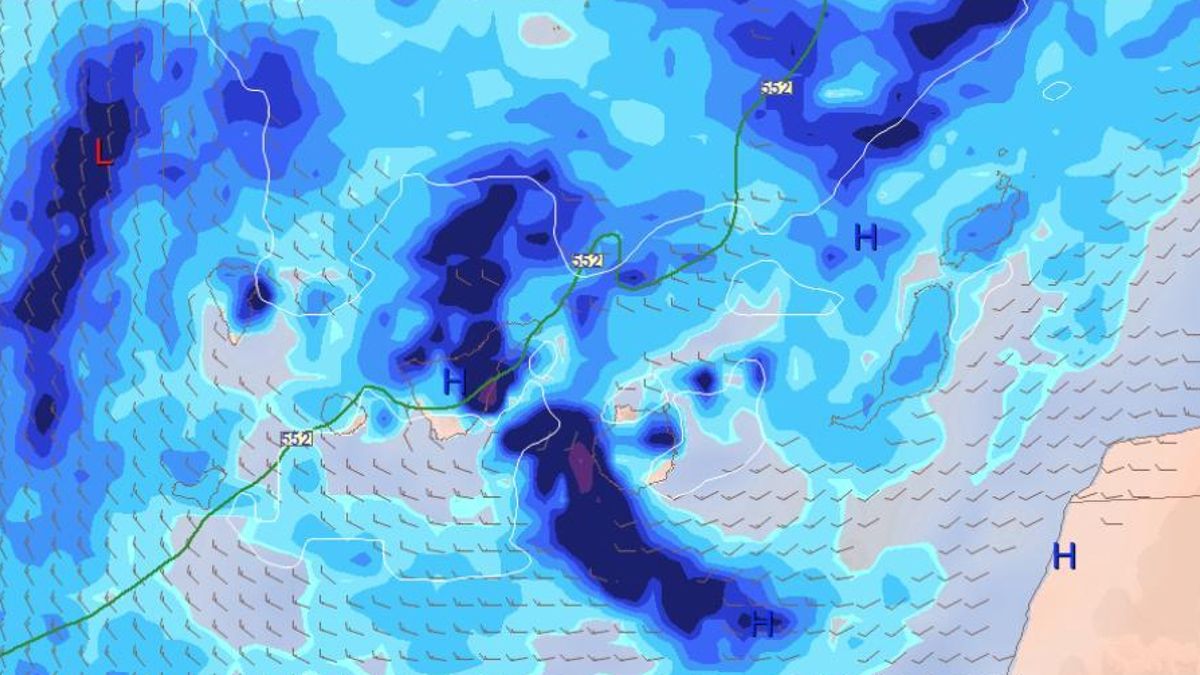 Previsión de lluvias para el miércoles en Canarias, según el modelo europeo.