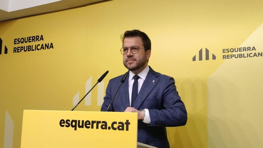 Foto de archivo del presidente de la Generalitat en funciones y coordinador nacional de ERC, Pere Aragonès, en rueda de prensa