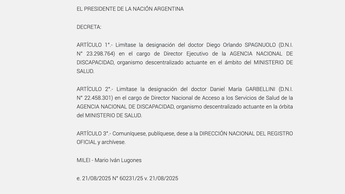 La letra del Boletín Oficial que formalizó la salida de Spagnuolo y Garbellini.