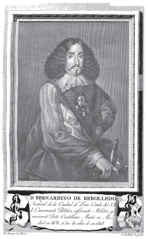 Grabado de un retrato de Bernardino de Rebolledo.