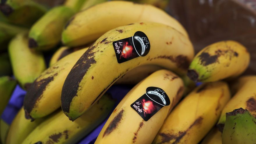 Etiqueta para los plátanos afectados por el volcán de La Palma.