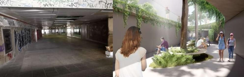 El antes y el después de uno de los pasadizos de AZCA
