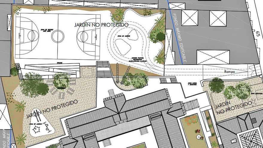 El jardín protegido del Hospitalillo de Chamberí menguará para que el colegio de lujo tenga parking y polideportivo