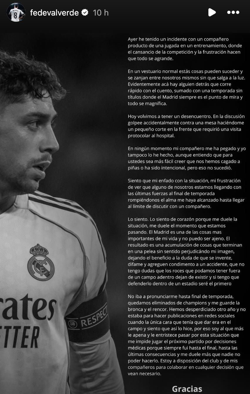 Comunicado del uruguayo Fede Valverde tras la noticia de su enfrentamiento con Tchouaméni