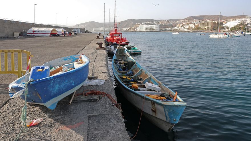 Las embarcaciones interceptadas durante el fin de semana al sur de Gran Canaria procedentes de El Aaiún, en el muelle de Arguineguín