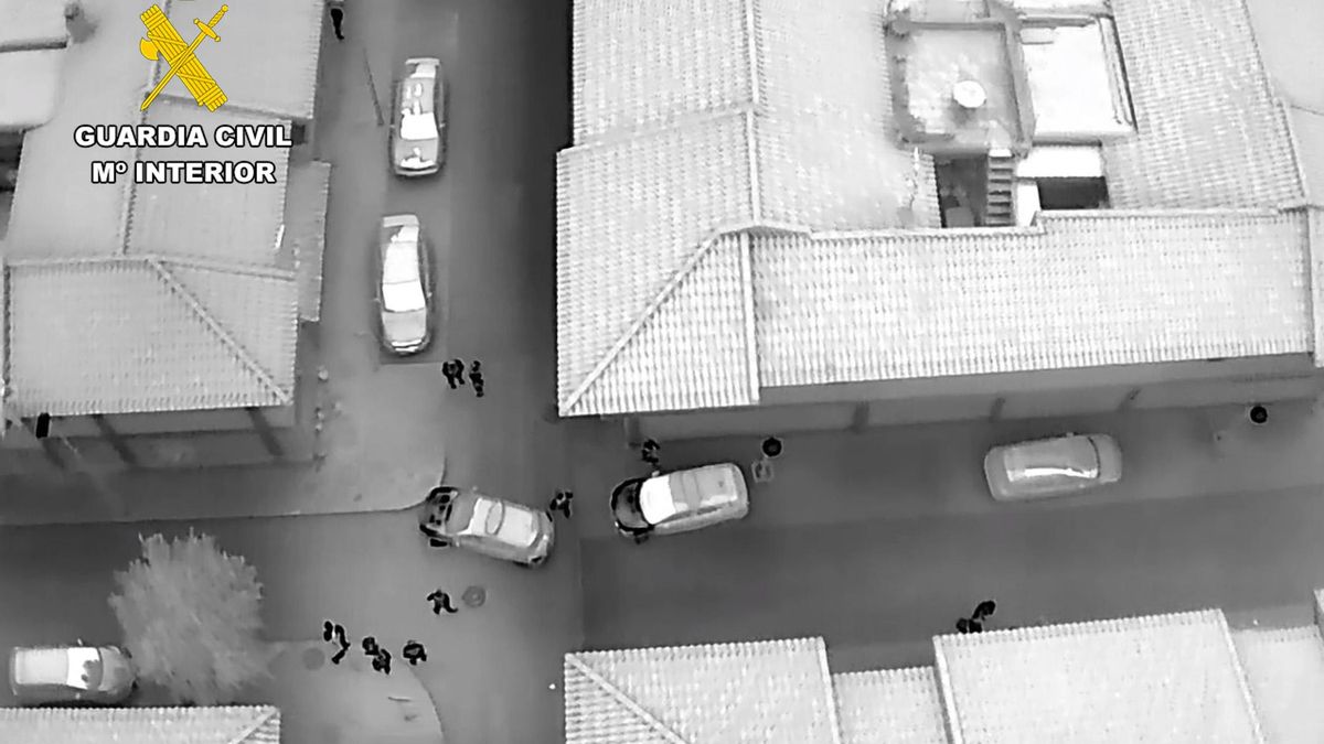 Vista aérea de la operación ‘Kusuyi’, en la que se ha desarticulado un grupo delictivo que dirigía el punto de venta de droga más activo de Torre Pacheco