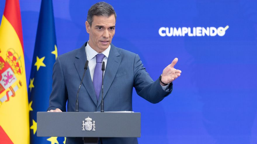 El presidente del Gobierno, Pedro Sánchez, comparece ante los medios de comunicación para hacer balance del curso político, a 28 de julio de 2025, en Madrid