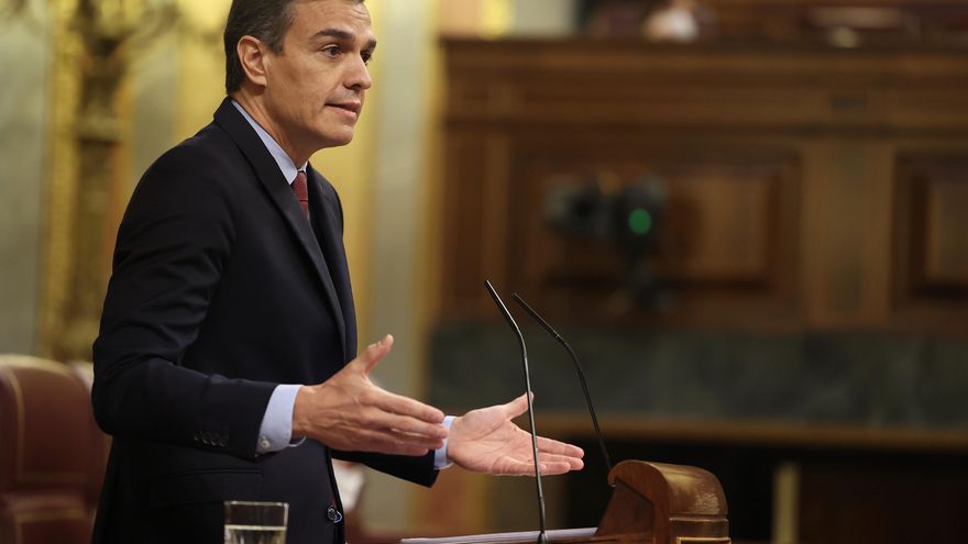 El presidente del Gobierno, Pedro Sánchez, interviene durante el pleno en el que se debate la moción de censura planteada por Vox, en el Congreso de los Diputados