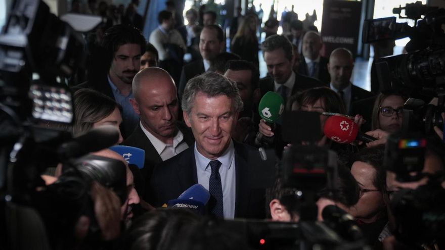 El líder del Partido Popular, Alberto Núñez Feijóo, a su llegada al European Pulse Forum el pasado 10 de abril.