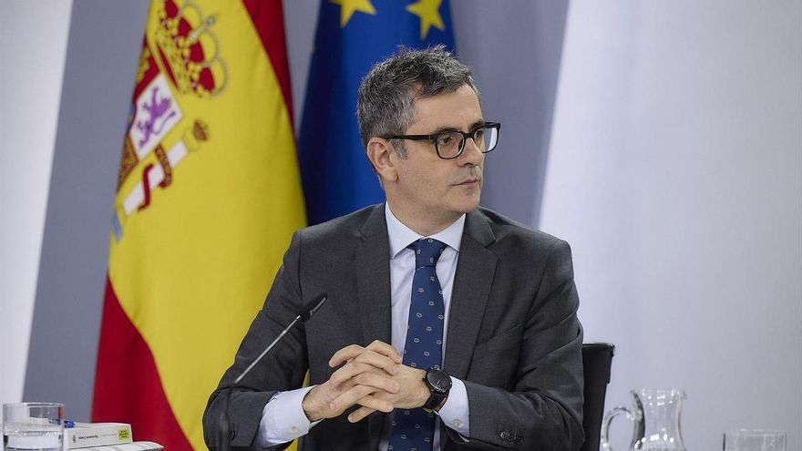 El ministro de Presidencia, Justicia y Relaciones con las Cortes, Félix Bolaños, durante una rueda de prensa posterior a la reunión del Consejo de Ministros, este martes
