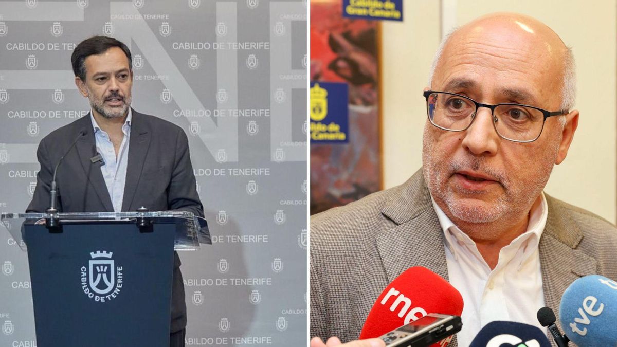 El vicepresidente y consejero de Turismo del Cabildo de Tenerife, Lope Afonso (i), y el presidente del Cabildo de Gran Canaria, Antonio Morales (d).