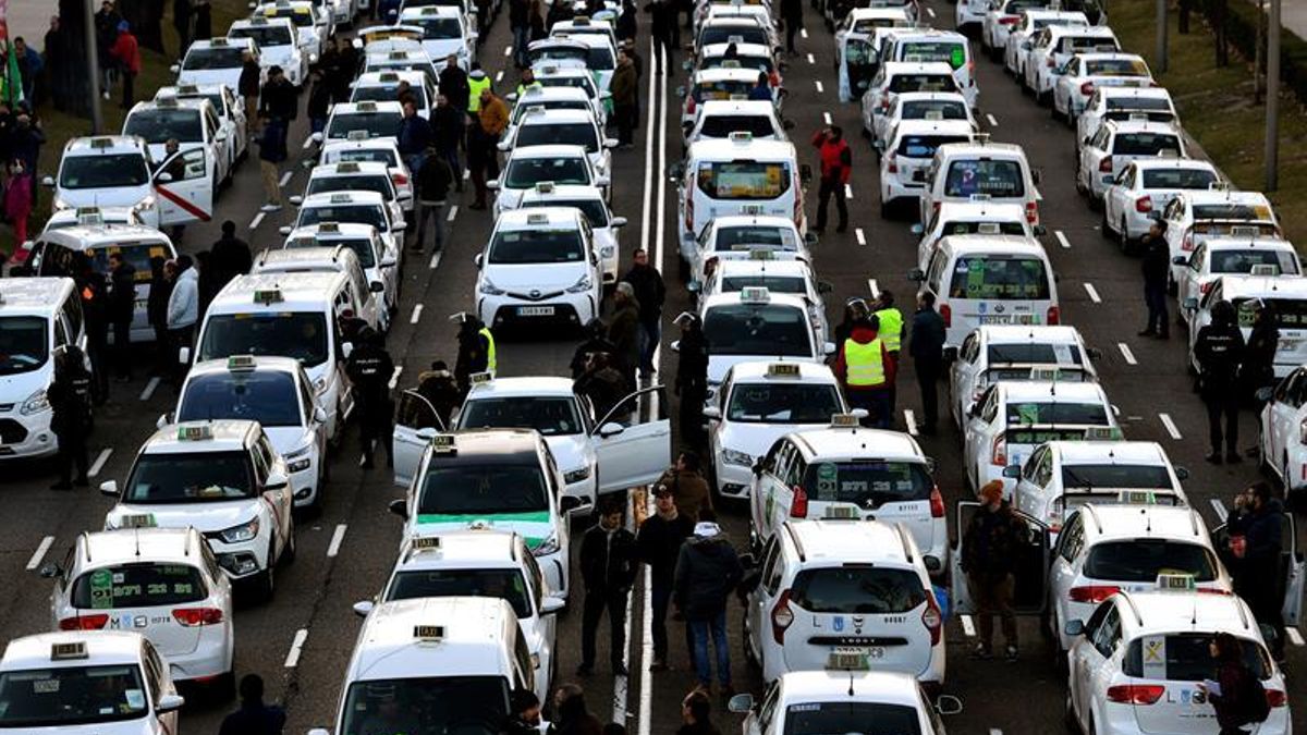 Protesta de los taxistas en Madrid.