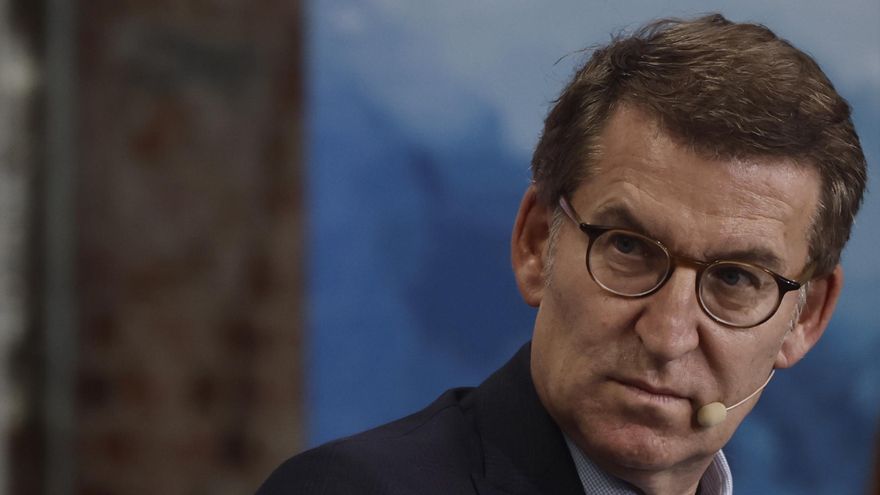 El presidente del PP, Alberto Núñez Feijóo, en el acto de su partido con motivo del Día Internacional de la Eliminación de la Violencia contra la Mujer. EFE/ Sergio Pérez