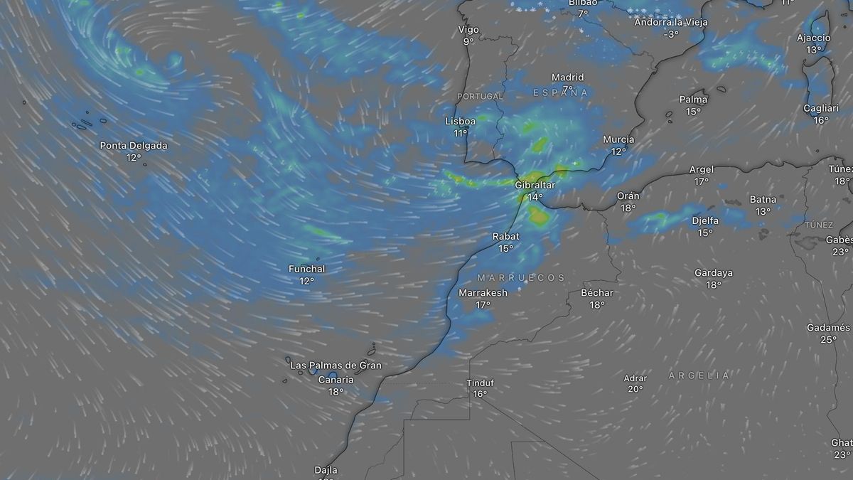 Borrasca Konrad, situada en el suroeste de la Península Ibérica.