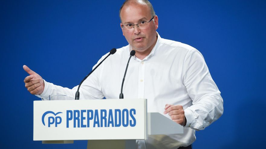 El vicesecretario de Organización Territorial del Partido Popular, Miguel Tellado, durante una rueda de prensa
