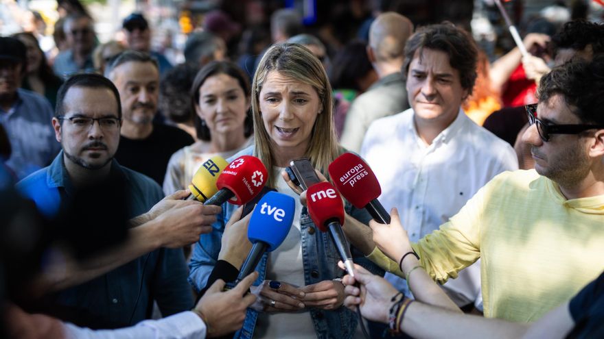 La secretaria de Organización del PSOE de Madrid, Pilar Sánchez Acera, ofrece declaraciones a los medios de comunicación, antes de la manifestación por la sanidad pública