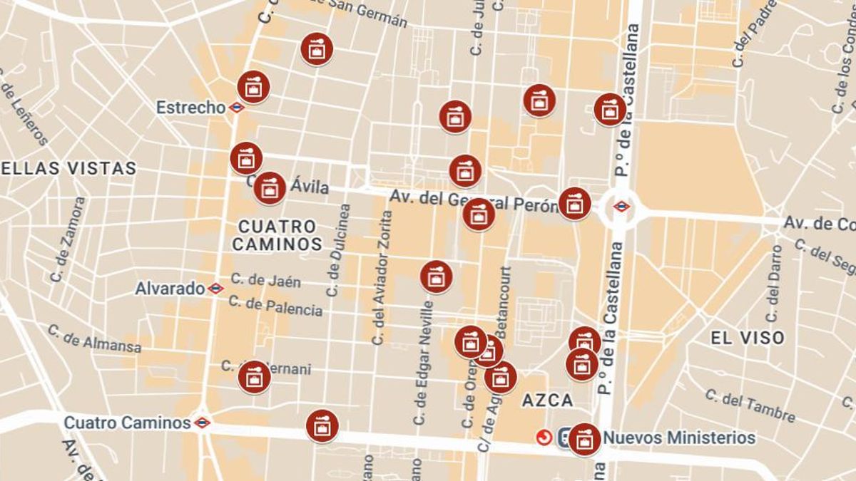 Mapa donde iban a estar ubicadas las 19 taquillas callejeras del proyecto piloto