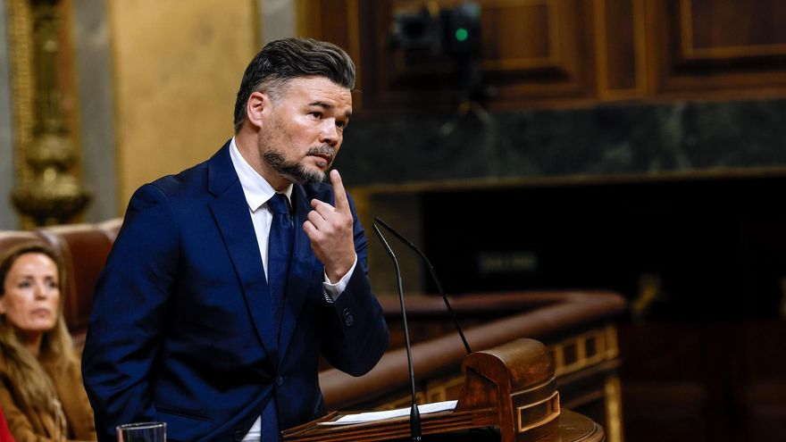 El portavoz de ERC, Gabriel Rufián durante la sesión de control al Gobierno en el Congreso de los Diputados celebrada este miércoles. EFE/J.J.Guillén