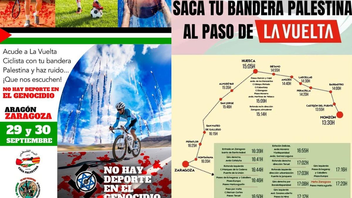 Dos de los mensajes lanzados en redes sociales para movilizar en las etapas aragonesas de la Vuelta.