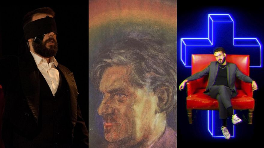 El mentalista Pablo Raijenstein, autoretrato de Austin Osman Spare y fotograma de un videoclip de Auto Sacramental