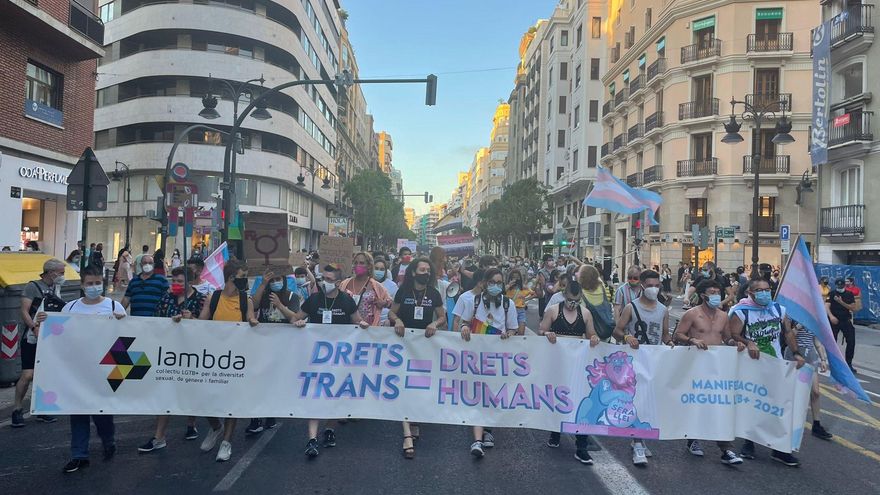 Un momento de la marcha del Orgullo 2021 en València.
