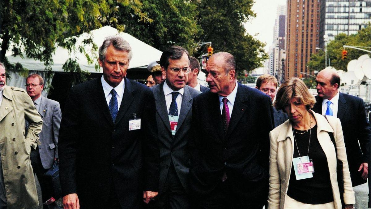 Dominique de Villepin, Maurice Gourdault-Montagne, Jacques Chirac y Catherine Colonna