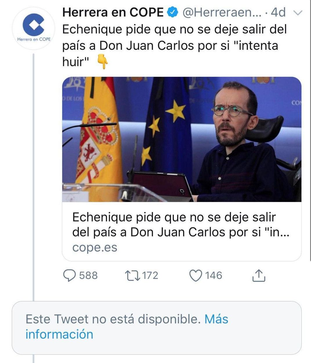 Tuit borrado del consejero del PP en el Cabildo de La Palma, Raúl Camacho