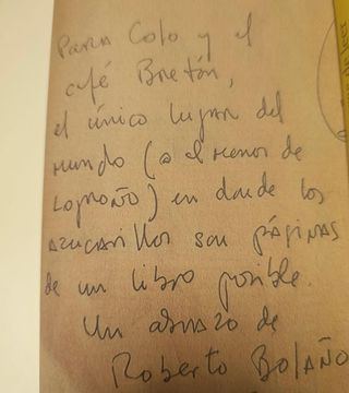 Dedicatoria de Roberto Bolaño a Colo