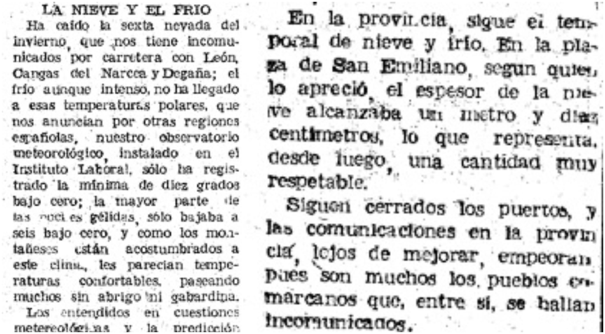 Textos publicados en el diario Proa sobre las nevadas de febrero de 1956
