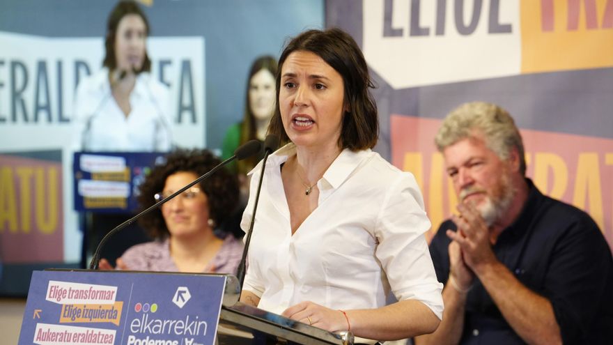 La candidata de Podemos a las elecciones europeas, Irene Montero, durante el acto de arranque de campaña electoral de Elkarrekin Podemos, en el Palacio Euskalduna, a 4 de abril de 2024, en Bilbao, Vizcaya, País Vasco (España).