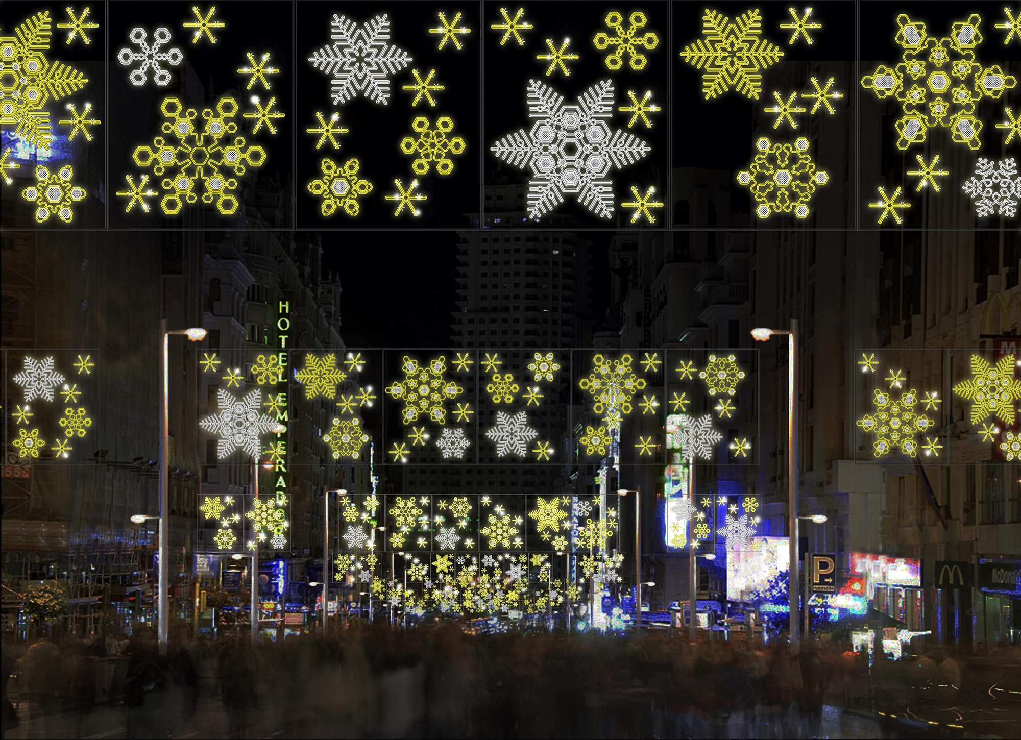 Nuevo diseño de copos de nieve en Gran Vía