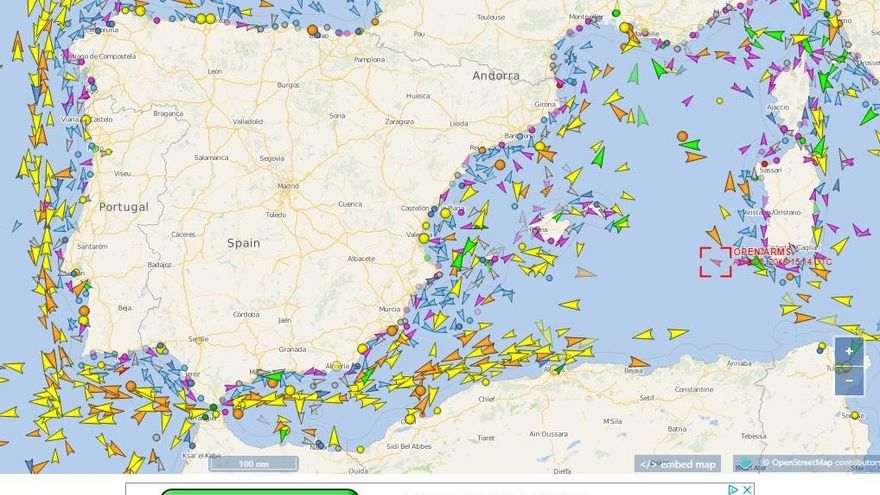 Localización del Open Arms tomada el día 7 de agosto a las 11 de la mañana de VesselFinder.