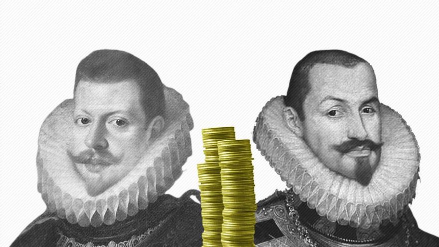 El duque de Lerma (a la derecha de la ilustración), valido de Felipe III (a la izquierda), fue uno de los personajes más conocidos que participaron en la burbuja especulativa del mercado de los oficios en el siglo XVII.