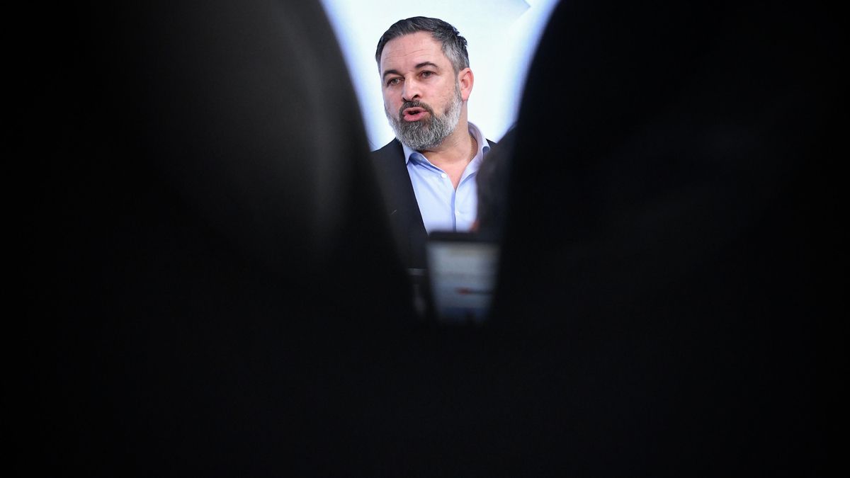 El líder de VOX, Santiago Abascal, durante una rueda de prensa posterior al Comité de Dirección del partido, a 13 de enero de 2025, en Madrid (España).