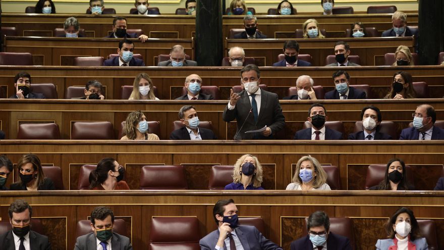 El diputado del PP cántabro y sustituto de Teodoro García Egea, Diego Movellán, interviene en una sesión plenaria, en el Congreso de los Diputados, en una imagen de archivo.