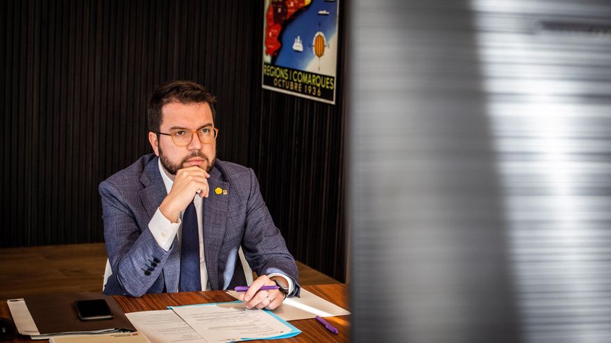 El vicepresidente de la Generalitat en funciones de presidente, Pere Aragonés, durante su participación este lunes en la Conferencia de Presidentes. EFE/Generalitat/SOLO USO EDITORIAL/NO VENTAS