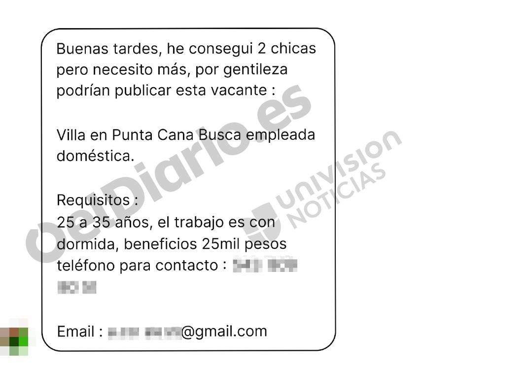 Anuncio en Instagram pidiendo empleadas para Villa en Punta Cana, con información que se corresponde con la residencia de Julio Iglesias