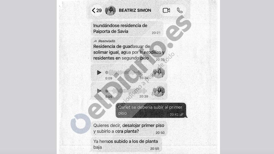 La directora general de residencias alertó por WhatsApp a su superior tras el Es-Alert de la inundación de la de Paiporta