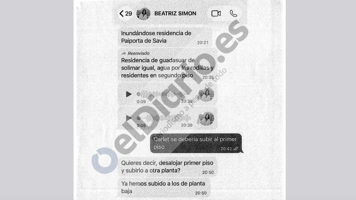 La directora general de residencias alertó por WhatsApp a su superior tras el Es-Alert de la inundación de la de Paiporta