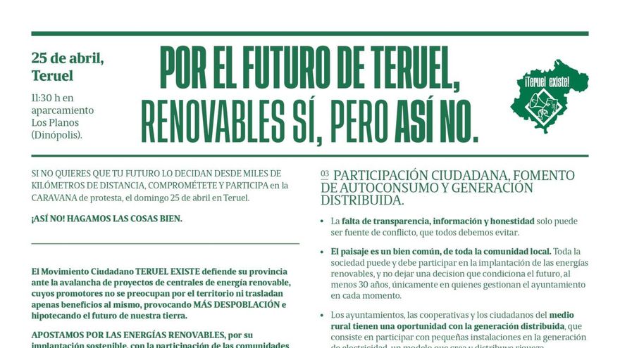 Teruel quiere renovables, pero no "megaparques" eólicos y fotovoltaicos