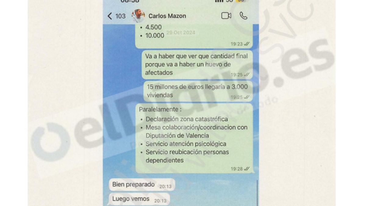 El whatsapp de un alto cargo a Mazón 45 minutos antes del Es-Alert: "Va a haber un huevo de afectados"