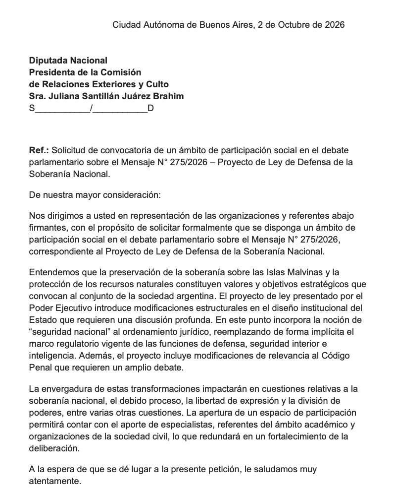 La carta que enviaron las organizaciones a la libertaria Santillán.