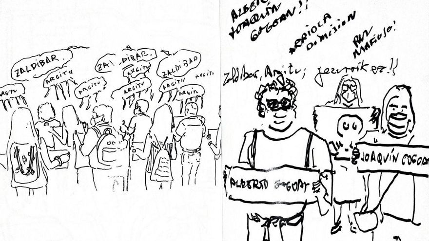 Dibujos de Gorka Belasko durante las concentraciones