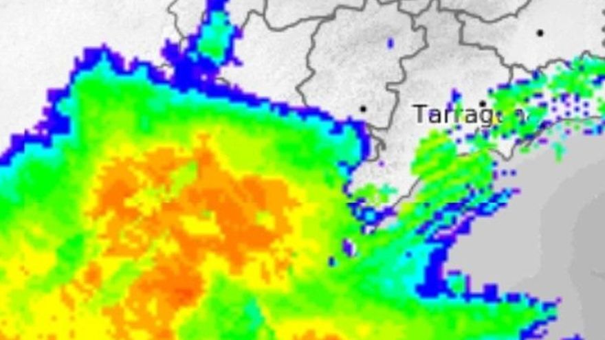 Radar de las lluvias en el sur de Catalunya este lunes por la mañana