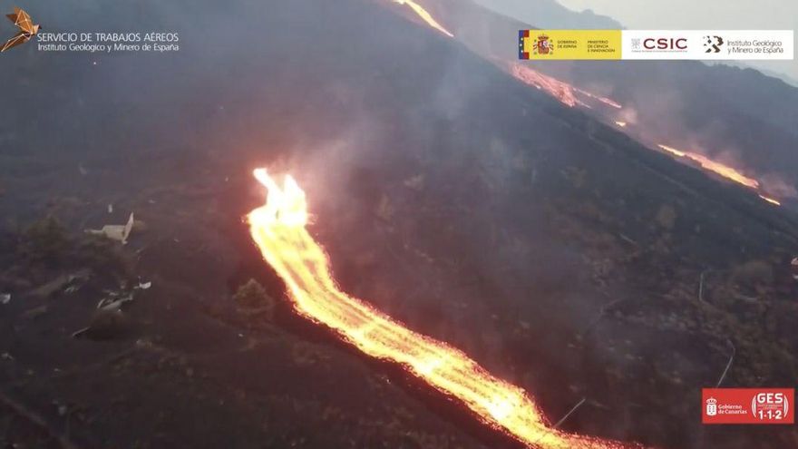 La nueva colada del volcán de La Palma, a vista de dron