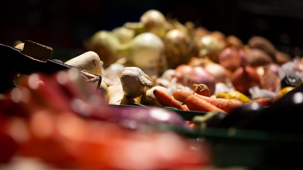 Diverses hortalisses en un mercat de pagès de Manlleu, Osona