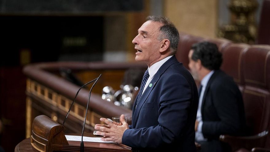 El diputado de IU adscrito al grupo parlamentario Sumar Enrique Santiago durante una sesión plenaria en el Congreso.