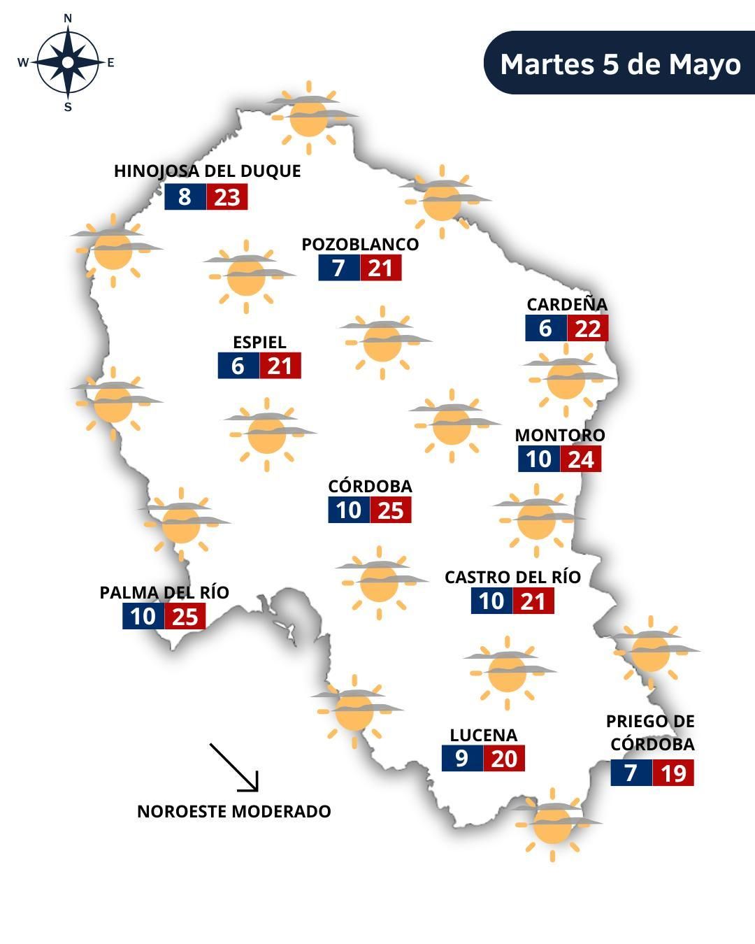 El tiempo en Córdoba el 5 de mayo
